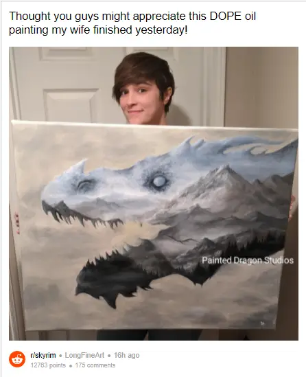 Фанат Skyrim поделился своей невероятной картиной с драконом, написанной маслом