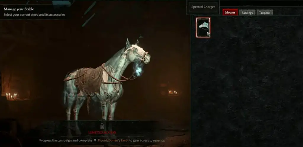 Diablo 4에서 Spectral Charger Horse를 마운트하는 방법은 무엇입니까?