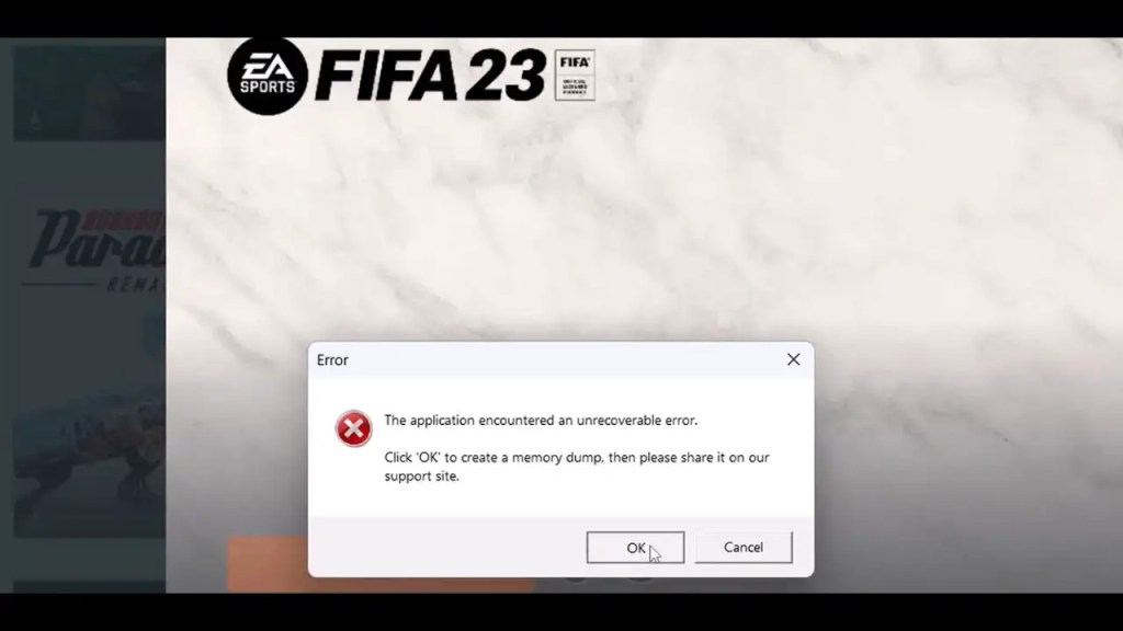come risolvere il problema "l'applicazione ha riscontrato un errore irreversibile" in FIFA 23