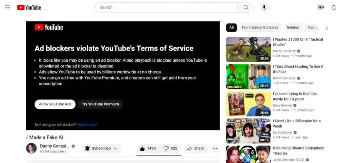 Il blocco degli annunci di YouTube aumenta la sua pressione