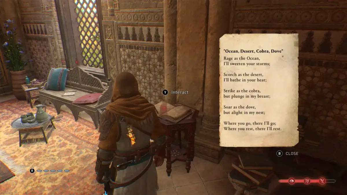 Assassin's Creed Mirage - guia de quebra-cabeças do livro ninho da serpente