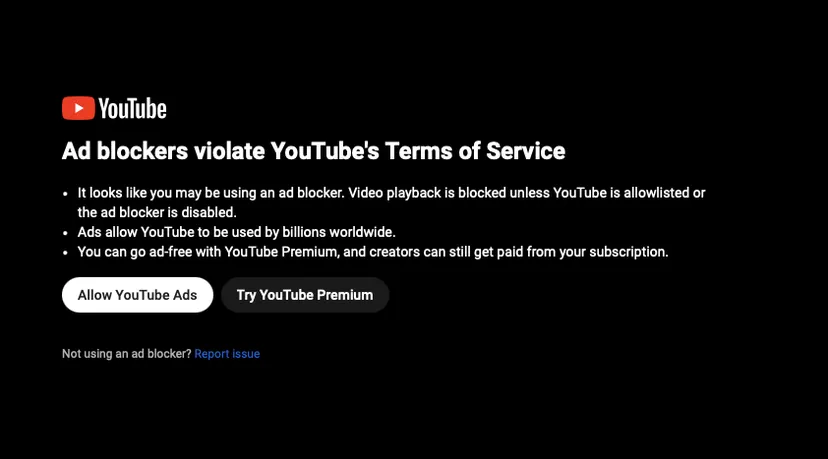 blocchi degli annunci di YouTube