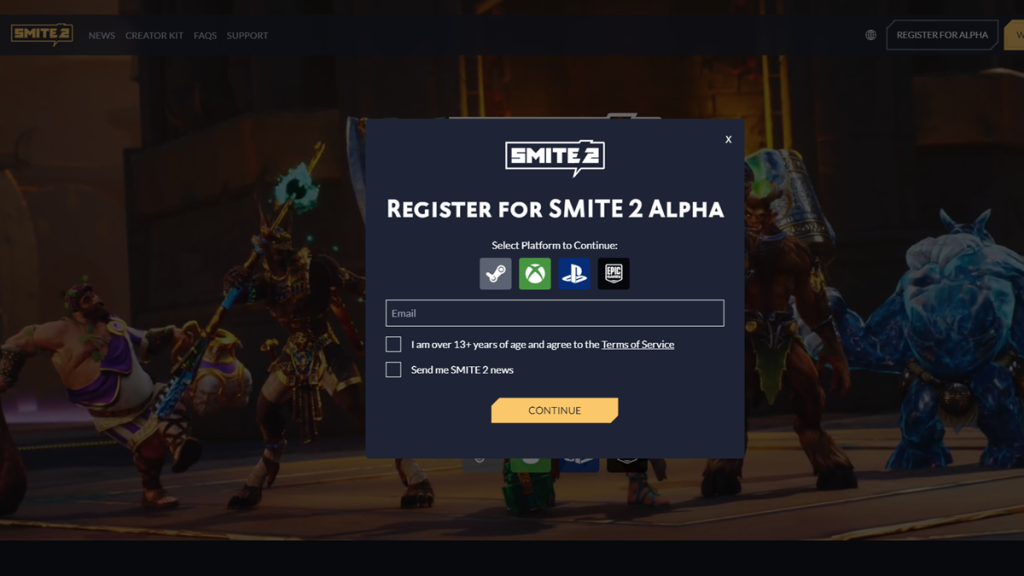 Como se registrar no teste de jogo alfa do Smite 2?